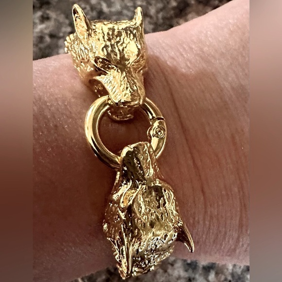 New 14k Gold Titanium Wolf Head Franco Link Bracelet Mens